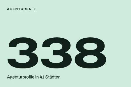 Textgrafik: 338, Agenturprofile in 41 Städten – Agenturen