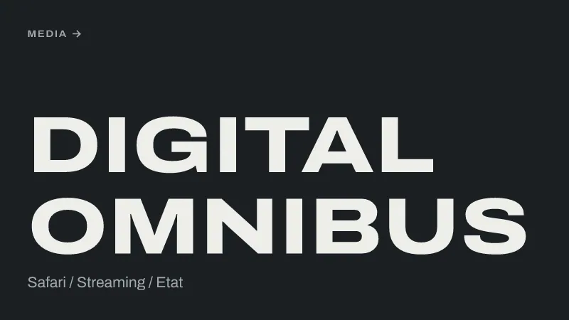 Textgrafik: Digital Omnibus, Safari / Streaming / Etat – Media & Werbemarkt